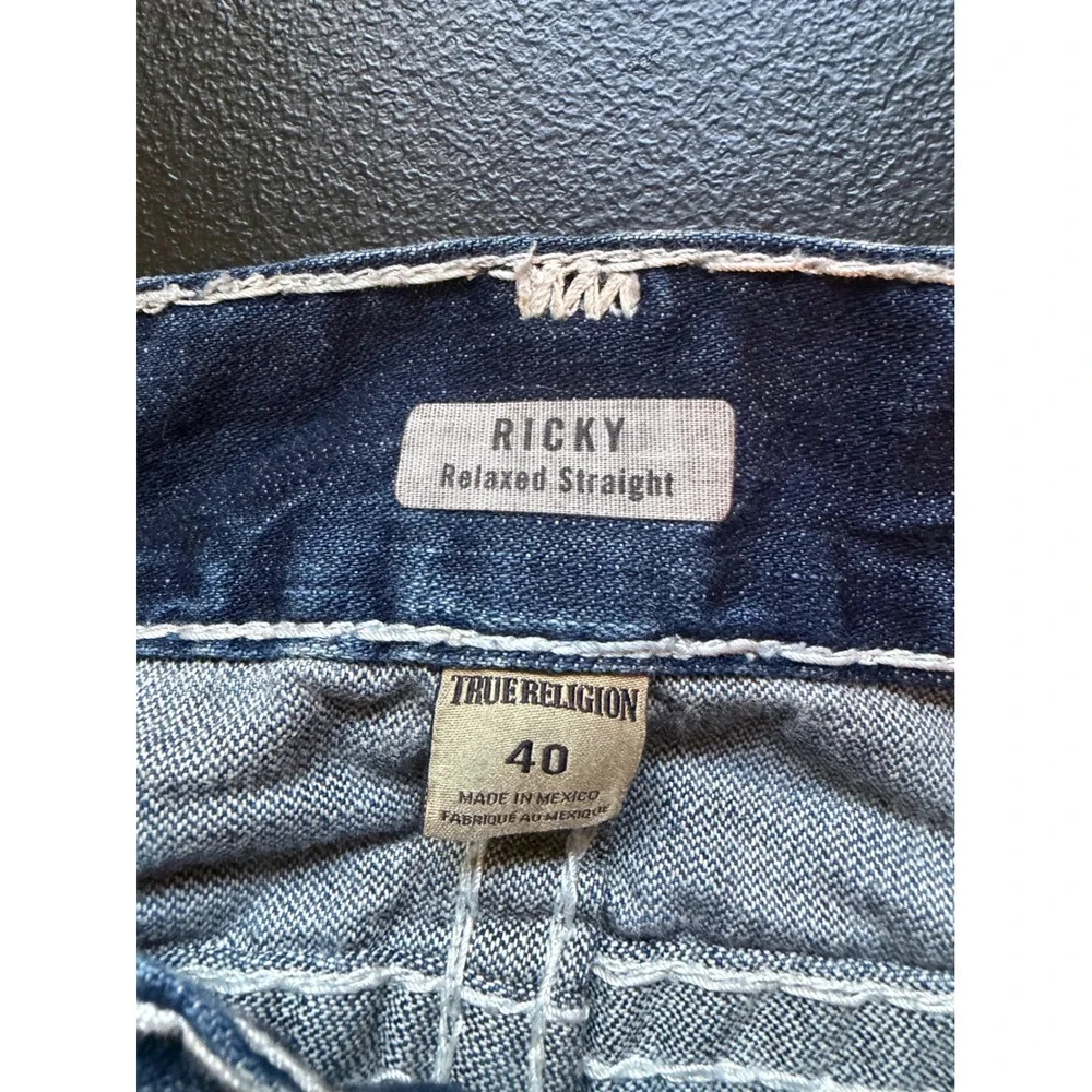 True Religion Ricky Super T Relaxed Straight Jeans Blue Nat Sunset Size 40